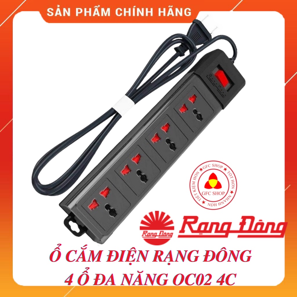 Ổ cắm điện Rạng Đông 4 ổ đa năng OC02 4C dây dài 3m / 5m 10A 2500W nắp đậy an toàn chống giật