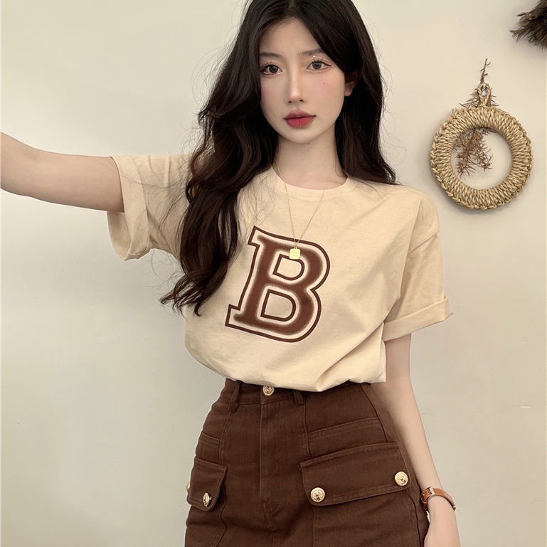 Áo thun T-shirt cổ tròn tay ngắn in hình chữ cái thời trang mùa hè mới 2022 phong cách