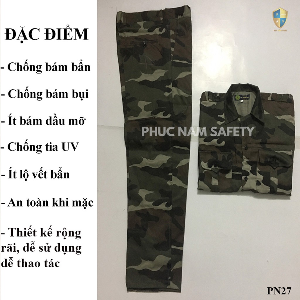 Bộ quần áo bảo hộ lao động màu rằn ri đặc công, quần áo bảo hộ lao động PN27, BHLĐ Phúc Nam