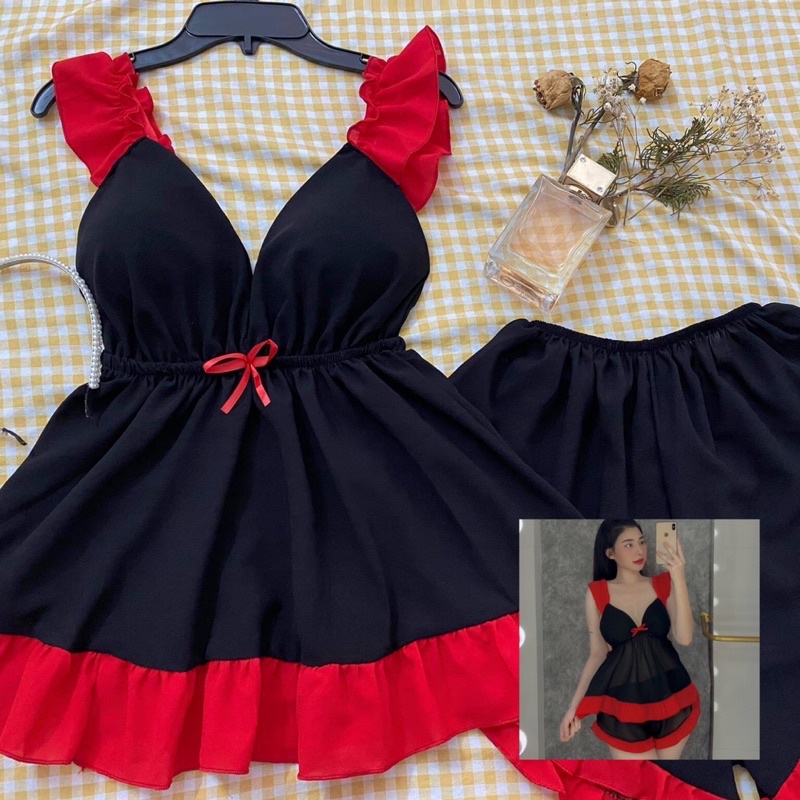 ❤️BIG SIZE❤️ Đồ Ngủ Sexy Nữ - Đồ Ngủ BigSize Voan Cánh Tiên Form 70Kg( ảnh và video thật)