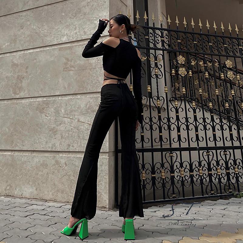 Áo Croptop Tay Dài Cổ Chữ V Màu Sắc Đơn Giản Cho Nữ