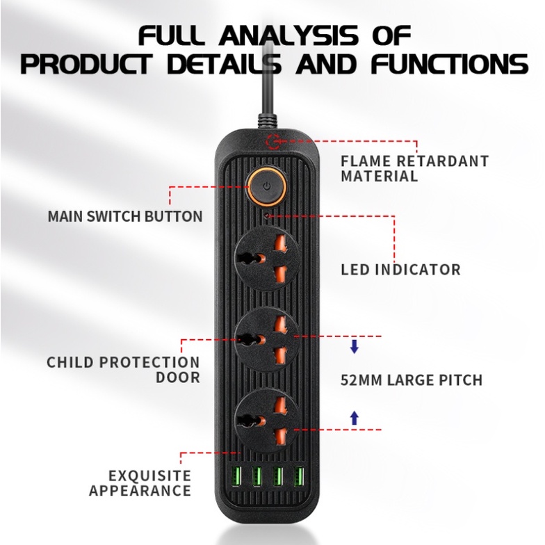 Ổ Cắm Điện Chống Cháy Nổ - Chống Giật - Tích Hợp 4 Cổng USB Sạc Nhanh QC3.0 - Chịu Tải 3000W - Bảo Hành 12 Tháng