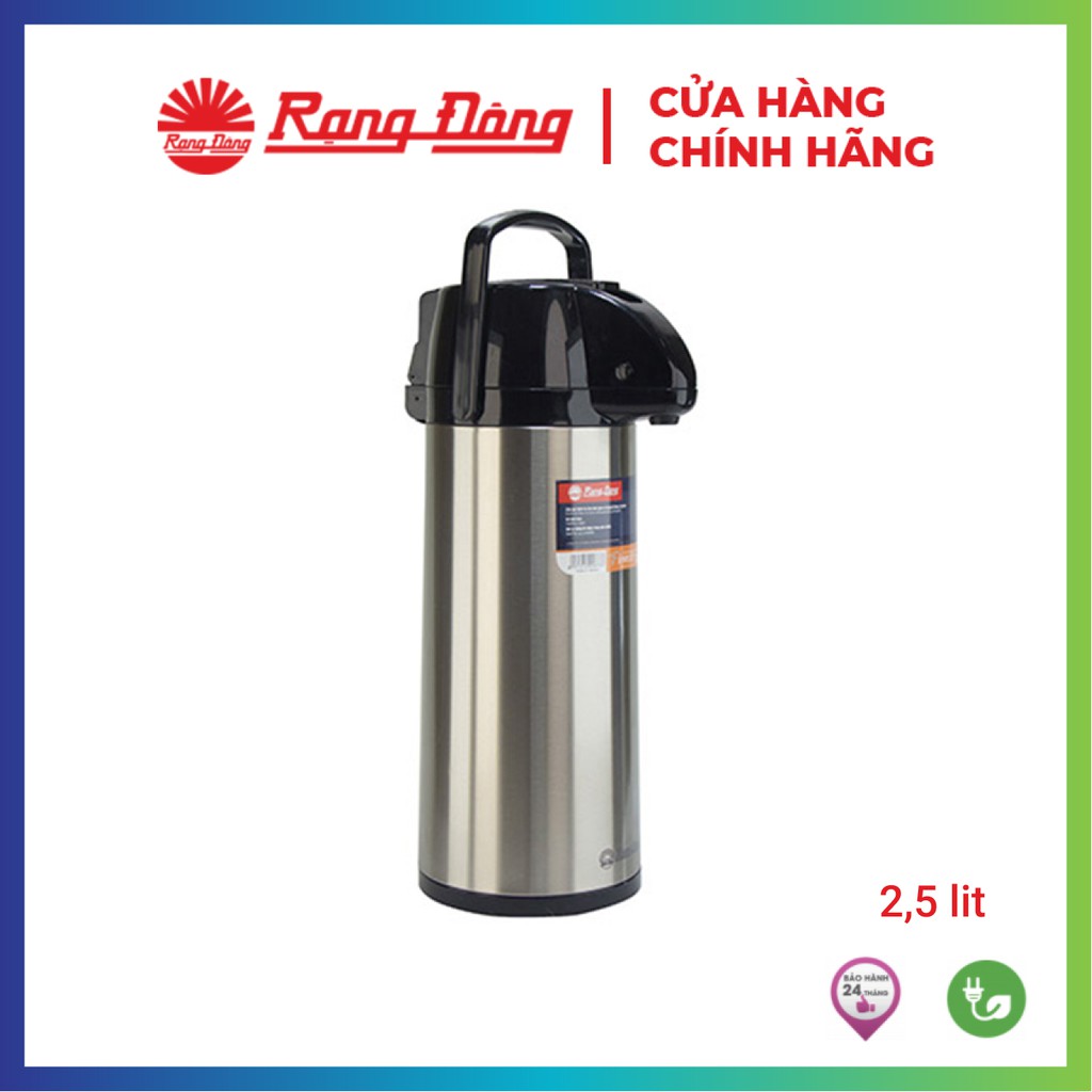 [Chính Hãng] Phích bơm nước nóng 2,5 lít, Rạng Đông Inox cao cấp, bình thuỷ cần bơm pha cafe, Model RD 2545 ST1.E