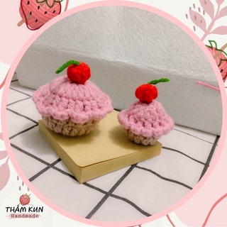 Bánh kem quả cherry handmade 2 🍒🍒, móc khóa đan len, móc len tự làm