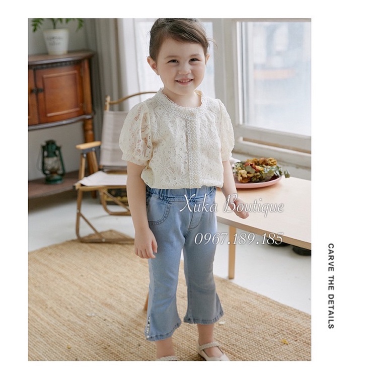 Quần Jeans Cao Cấp Bé Gái xẻ gấu đính đá [Ảnh Thật]