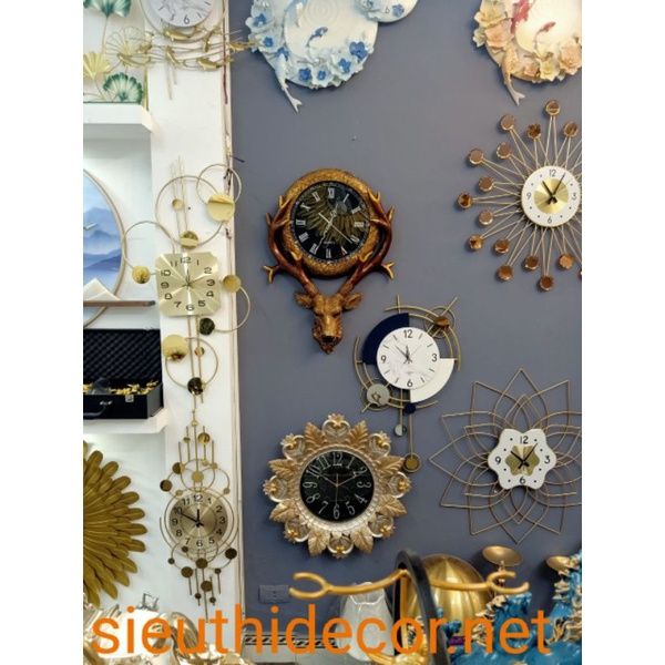Đồng hồ treo tường đầu hươu trang trí phòng khách,đồng hồ decor chất liệu composite cao cấp thiết kế sang trọng