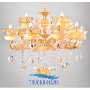 ĐÈN CHÙM PHA LÊ HỢP KIM MẠ VÀNG  SIÊU RẺ - C6078 - 15 TAY - CHAO THỦY TINH K9 - CHAO ĐÁ VÀNG SANG TR