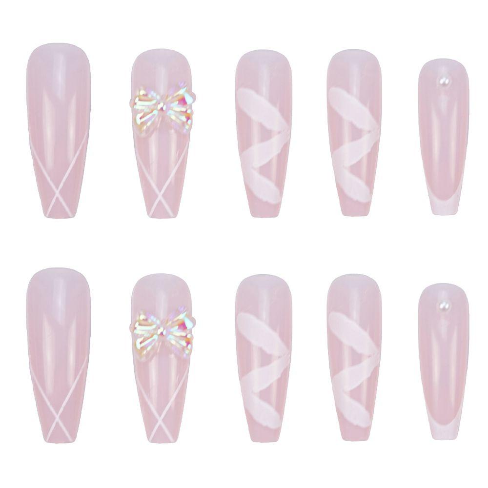 Hộp 24 Móng Tay Giả Che Phủ Toàn Diện Họa Tiết Nơ / Trái Tim