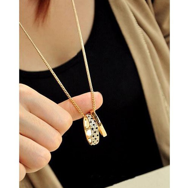 [ Freeship 50k ] Dây Chuyền Mặt 2 Nhẫn Đính Đá Thời Trang Cho Nam Nữ