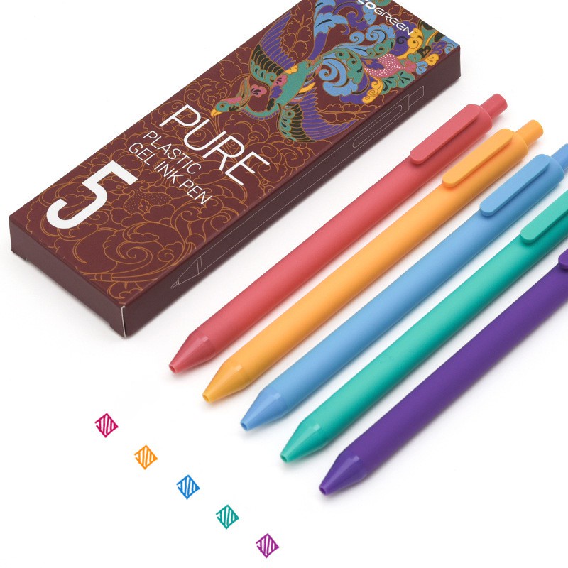 Hộp Bút Kaco 5 Bút 5 Màu Cao Cấp KacoGreen Pure Plastic Ink Pen - Minh Tín Shop