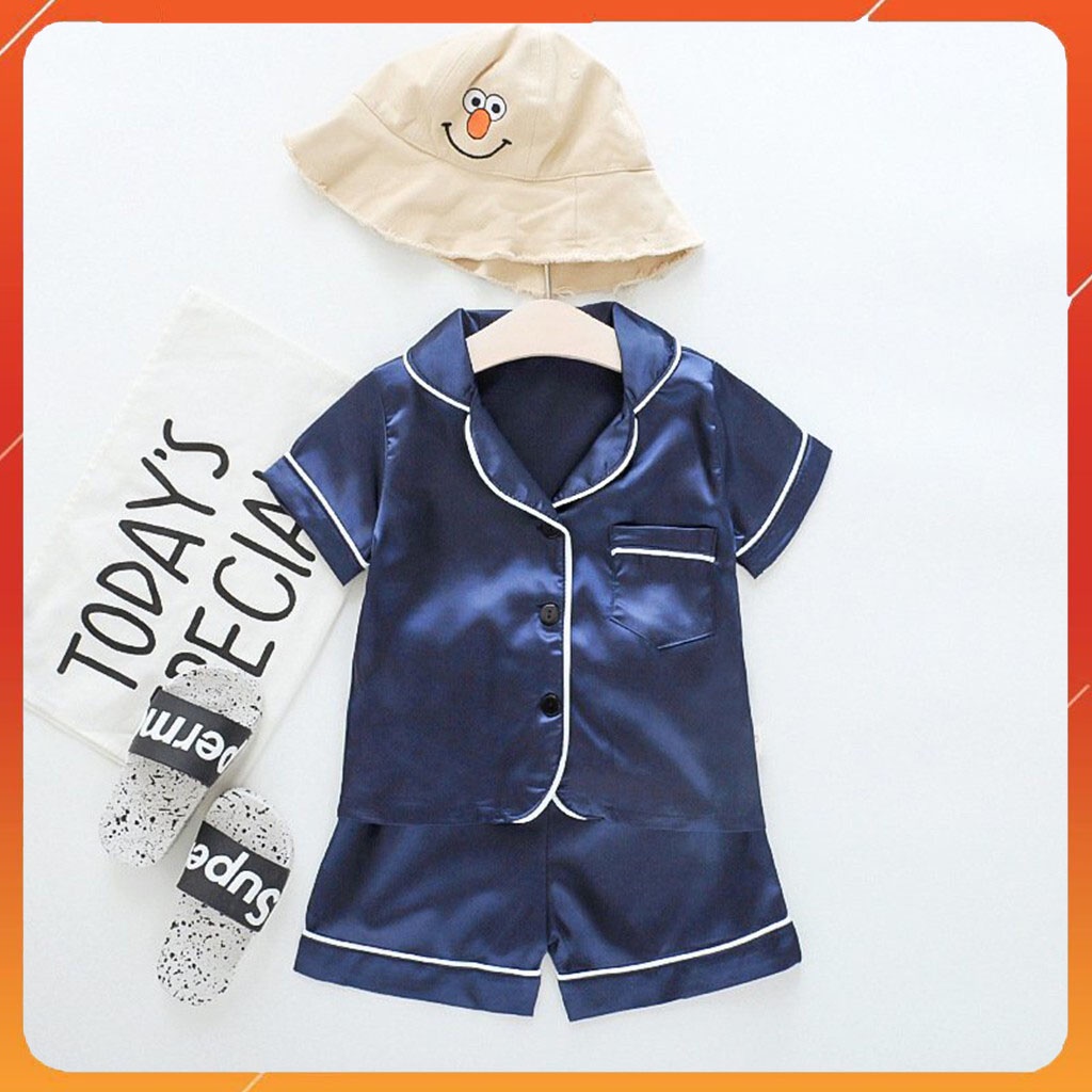 Bộ Pijama cho bé bé trai và bé gái mã PM20, Bộ đồ ngủ lụa trơn cộc tay cho bé từ 6-28kg Binbon kids