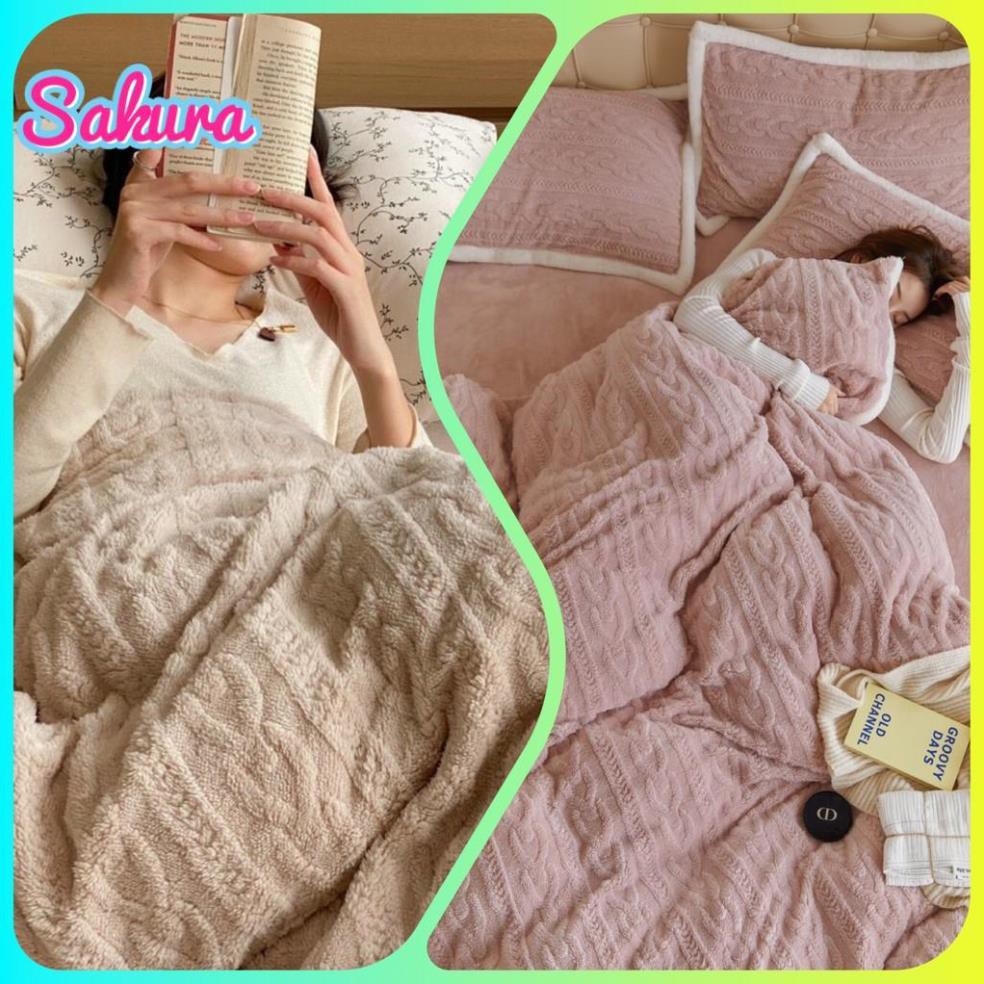 bộ chăn ga nỉ nhung đơn sắc derco mềm mịn ấm áp + Tặng kèm vỏ ôm Cotton( nhắn shop màu gối ôm)