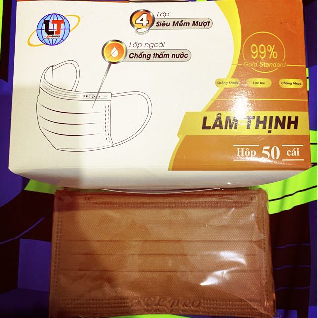 ( 50cái ) Khẩu Trang Nâu 4lớp kháng khuẩn