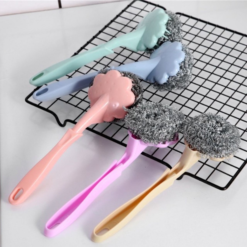 Cây Cọ Chùi Xoong Nồi Rửa Bát Có Cán Nhiều Màu Bùi Nhùi Inox Tiện Dụng Hiện Đại Biboy Shop BN_01