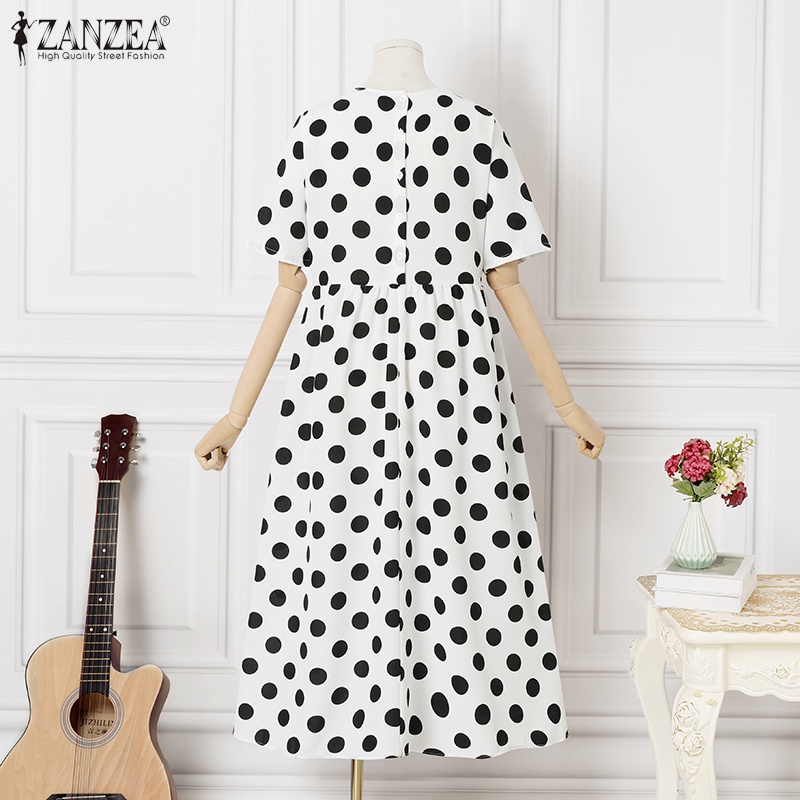 Đầm ZANZEA ngắn tay cổ tròn dáng rộng thời trang Hàn Quốc cho nữ