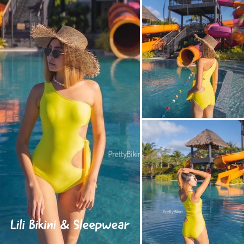 Đồ bơi (Mẫu mới 2023) Bikini vàng khoét eo, buộc dây gợi cảm một mảnh quyến rũ Hàn Quốc Monokini