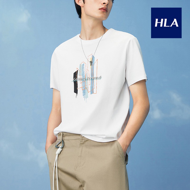 Áo Thun Nam Ngắn Tay HLA White Round Neck Ice Cool Cotton T-shirt