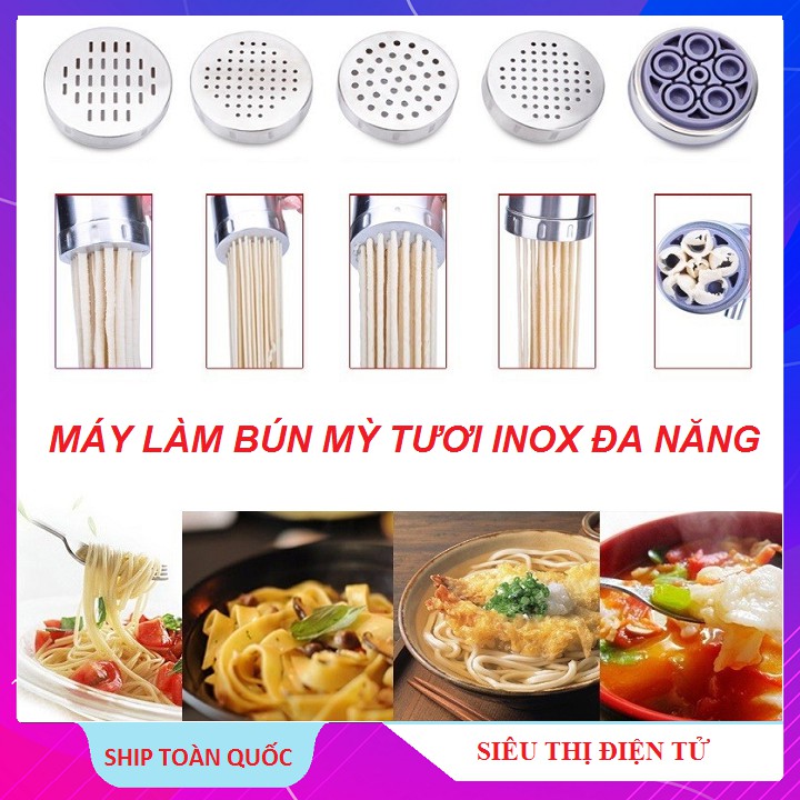 Dụng Cụ Làm Bún Inox, Mì Tươi Siêu Sạch - Máy Làm Bún 5 Đầu Inox Sáng Bóng