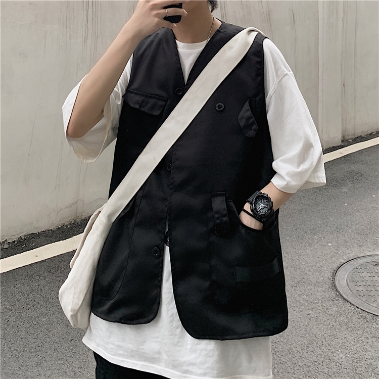 Áo Khoác Không Tay Dáng Rộng Phối Nhiều Túi Phong Cách Chiến Thuật Cá Tính | BigBuy360 - bigbuy360.vn