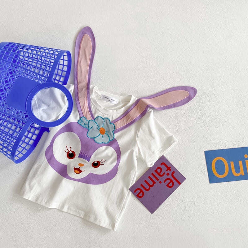 Áo Thun Tay Ngắn Đính Tai Thỏ Hoạt Hình Phong Cách Hàn Quốc Dễ Thương Cho Bạn Gái