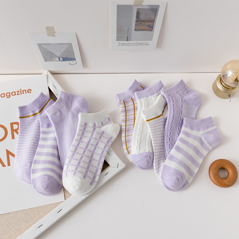 Vớ WAFNHA D434 cotton trong suốt kẻ sọc tím cho nữ