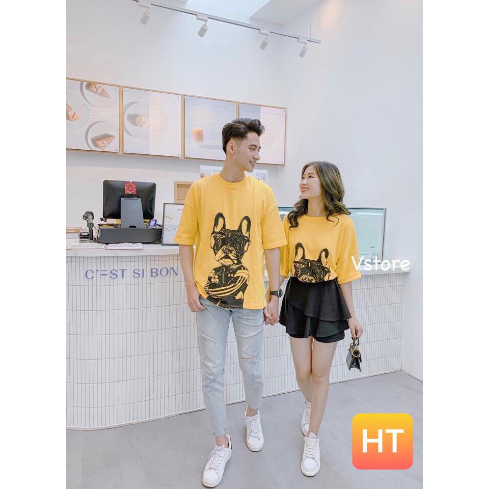 HÀNG XƯỞNG Áo thun đôi Cún xinh màu vàng chất su HT3550 HOT