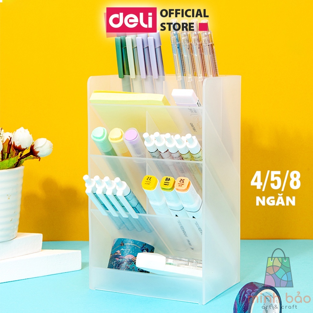 ỐNG CẮM BÚT ĐỰNG ĐỒ VĂN PHÒNG DELI 4/5/8 NGĂN-MÀU TRẮNG TRONG -GIÚP BÀN LÀM VIỆC GỌN GÀNG - 8934 / 8935 / 8936