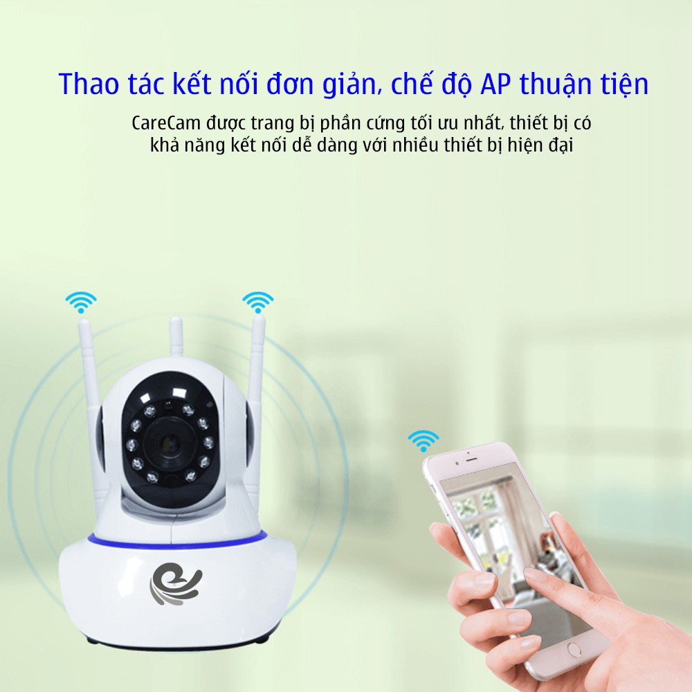 Camera Carecam 3 râu 2.0Mpx thế hệ mới siêu nét, quay theo chuyển động, đàm thoại 2 chiều, cảnh báo thộng minh