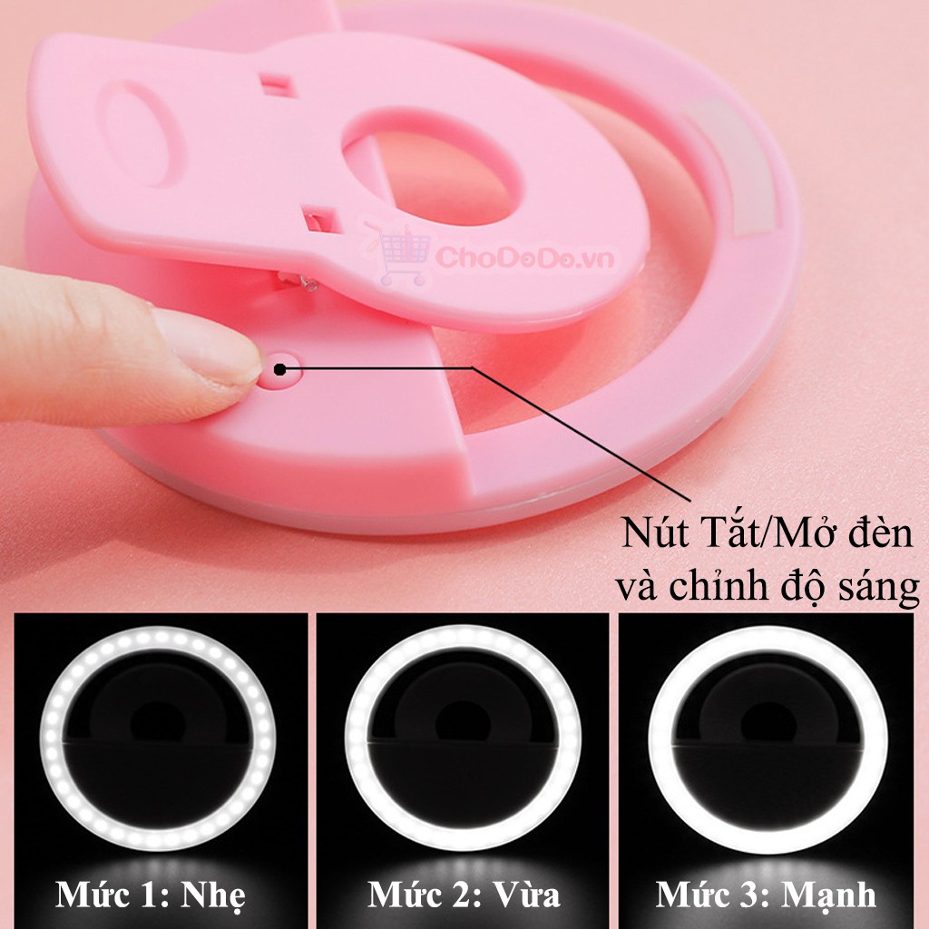 Đèn LED Selfie LD04 có 3 Mức Sáng dùng Pin Sạc Kẹp điện thoại - Đèn Led tự sướng chụp hình live stream