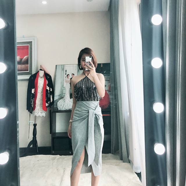 Chân váy coton dày dặn buộc nhấn eo ( ảnh chụp thật)