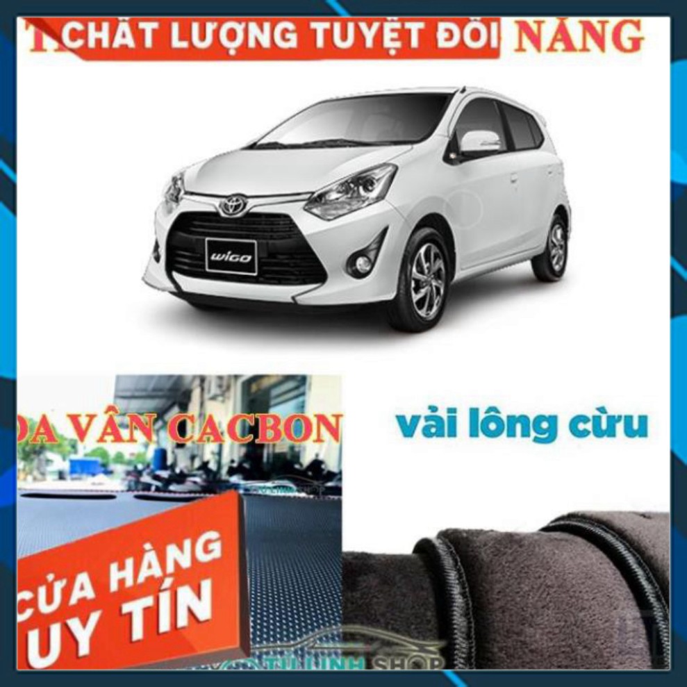 Thảm Taplo Xe WIGO Da Carbon 3 Lớp Hoặc Nhung Lông Cừu Hàng Loại 1 -FREE SHIP