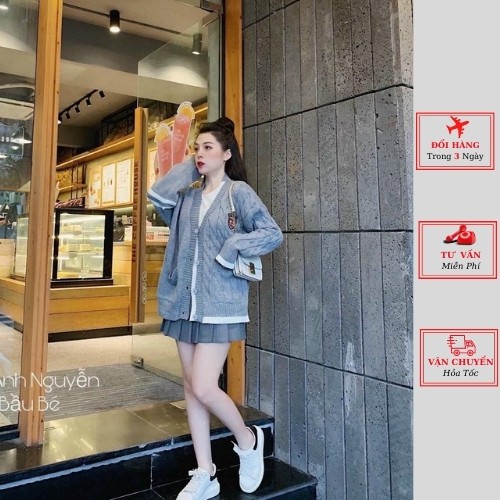 Áo cardigan len nữ dáng dài thorm màu ghi ulzzang Hàn Quốc phong cách cá tính