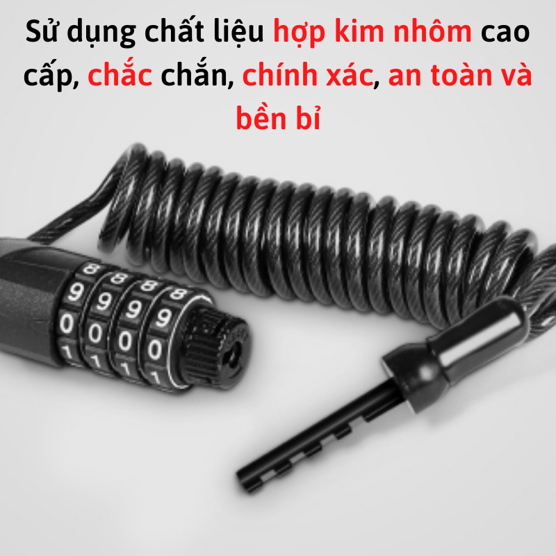 Khóa dây chống trộm mật mã 4 số khóa xe đạp an toàn chắc chắn không cần chìa khóa tiện lợi, tặng kèm túi đựng