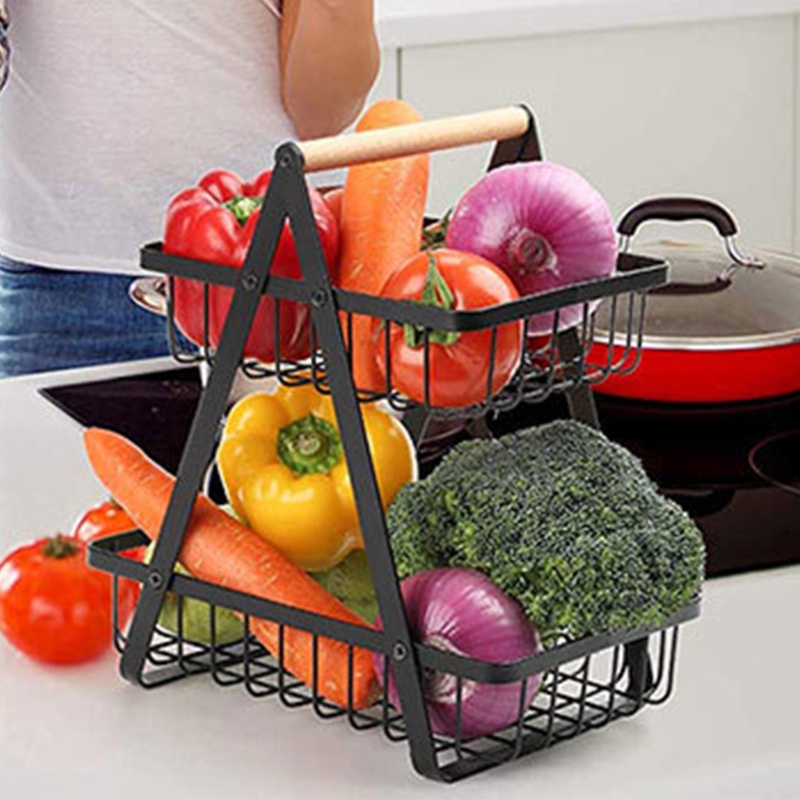 Aoto Rổ Kim Loại 2 Tầng Đựng Trái Cây / Mỹ Phẩm / Rau Củ Quả Tiện Lợi Cho Nhà Bếp