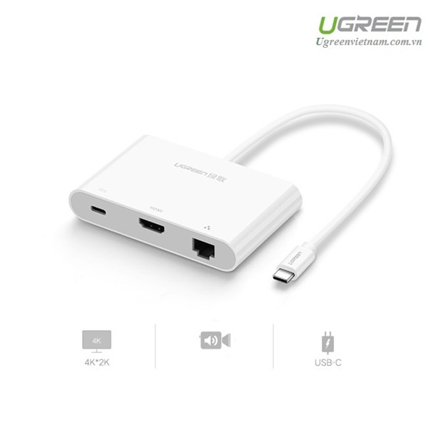 Giắc chuyển đổi từ TypeC sang HDMI + USB 2.0 + USB 3.0 + Lan 10/100 Ugreen 30440