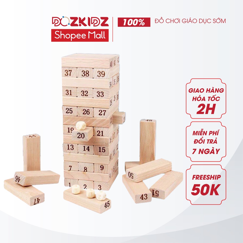 Đồ chơi gỗ thông minh - Bộ rút gỗ Jenga 48 thanh size to - DOZKIDZ