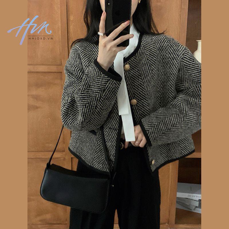 Áo khoác cardigan dáng ngắn phong cách Pháp cổ điển thời trang xuân thu cao cấp dành cho nữ