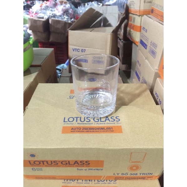 Bộ 6 Ly Cốc Thủy Tinh Lotus Glass Việt Tiệp VTC khía đáy 308 trơn 245ml