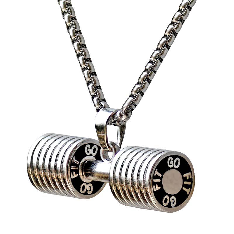 Fitness Gym Jewelry Dumbbell Necklace Alloy Pendant Necklace