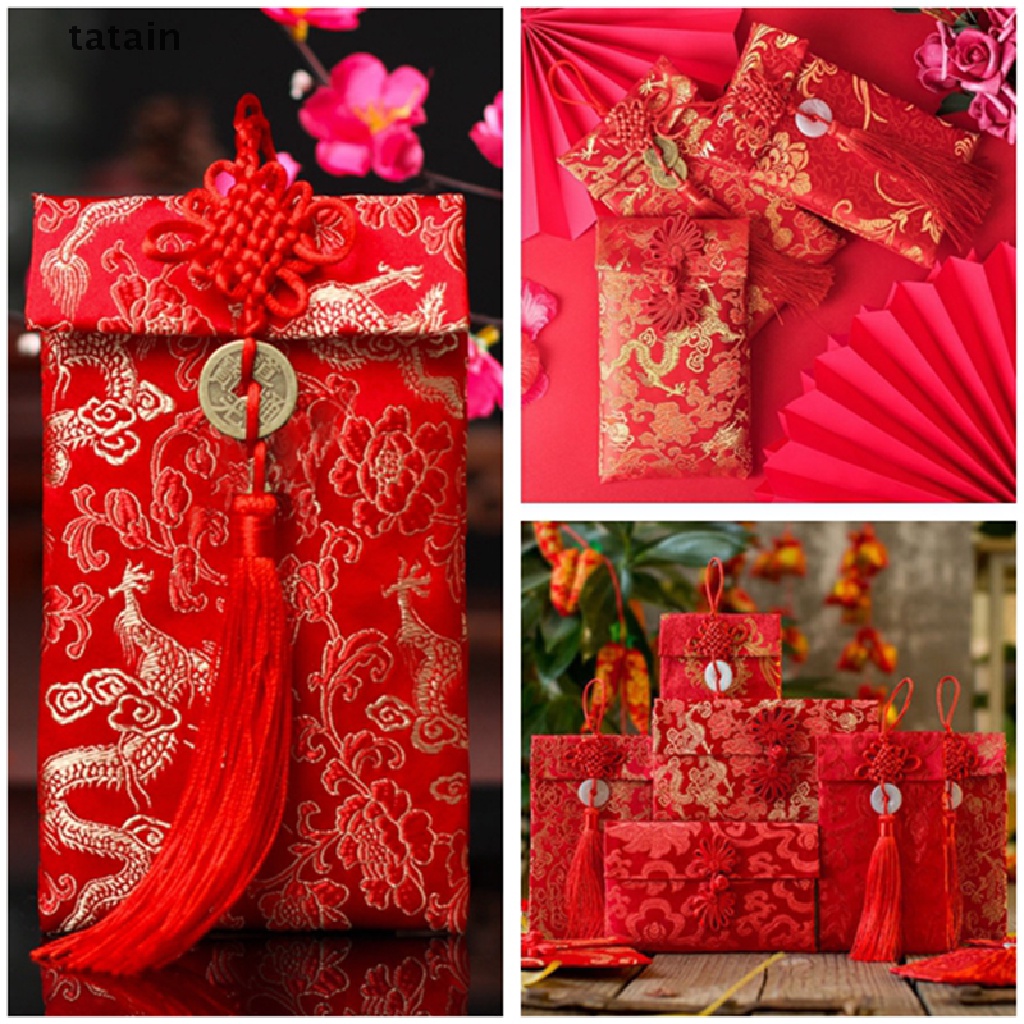 [TAT] Chinese Knot Red Envelope Gift Bag Exquisite Floral Money Wedding Tassel Bags CVX