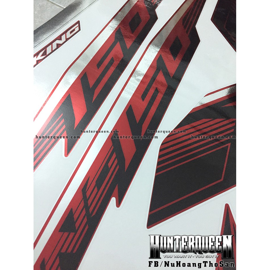 Tem Exciter 150. Tem rời MX King đỏ sọc đơn giản, chất liệu CANDY, dán xe đỏ. Xe màu khác vui lòng inbox