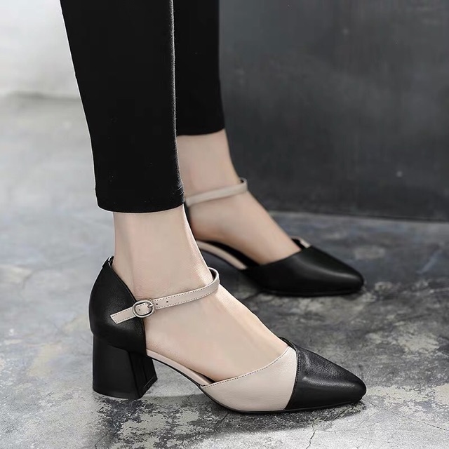 Free Ship Giày sandal nữ đế vuông 5cm kết nối màu siêu đẹp