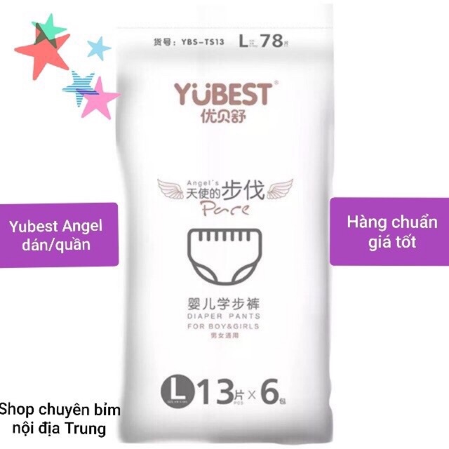 Bỉm YUBEST ANGEL DÁN/ QUẦN S90/M84/L78/XL72/XXL66/XXXL66 hàng nội địa Trung Quốc