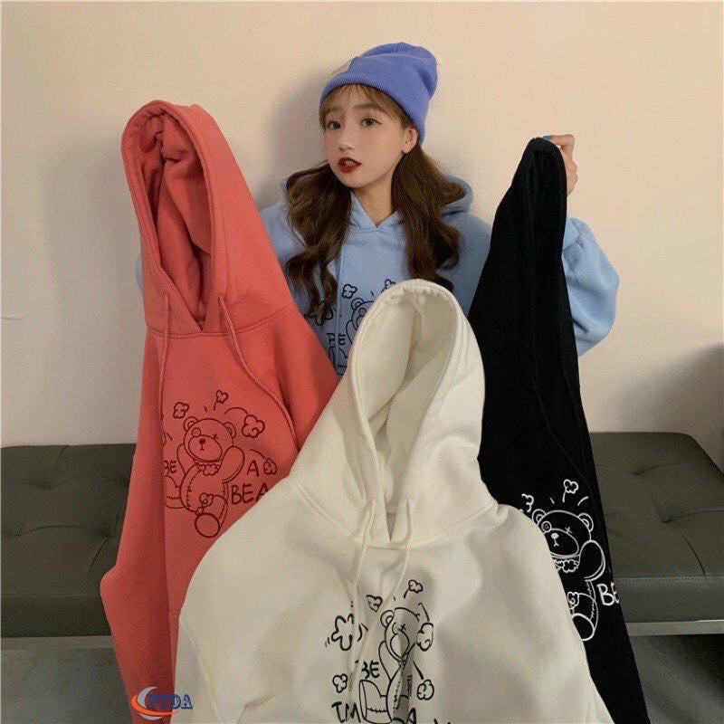 Áo Khoác Hoodie Nỉ Có Mũ họa tiết gấu Form Rộng Nhiều Màu Unisex Nam Nữ Ulzzang