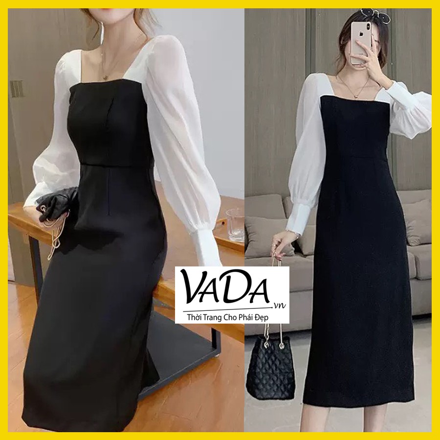 Đầm dự tiệc thiết kế cổ vuông 2021, Phong cách Hàn quốc, hàng đẹp cao cấp giá rẻ - Thời trang VADA - Đ39