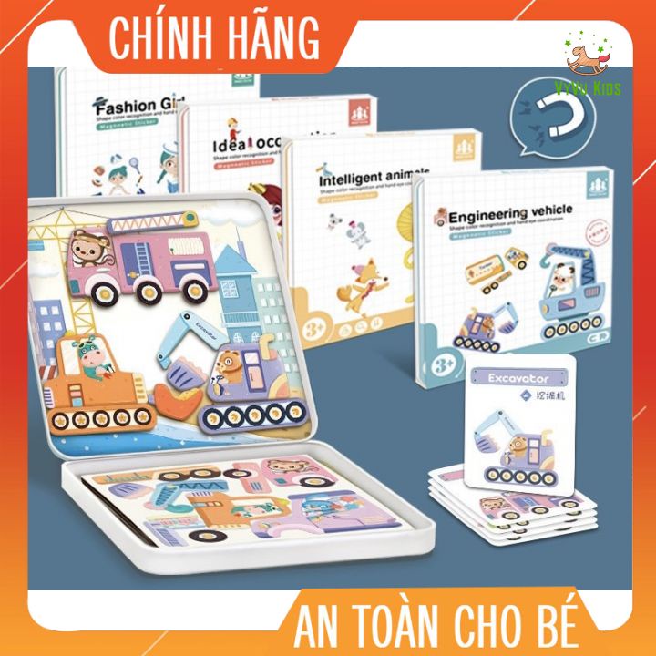 Bộ đồ chơi gỗ xếp hình ghép hình nam châm cho bé nhiều chủ đề đa dạng giúp bé sáng tạo VyVu Kids