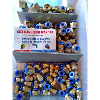 PC chân ren 21 ra ống hơi 10mm Đầu nối nhanh dây hơi máy nén khí đủ cỡ