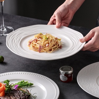 Đĩa Sứ Bít Tết, Đĩa Sứ Ăn Đồ Âu Màu Trắng Họa Tiết Viền Chất Lượng Cao