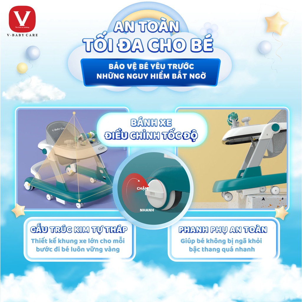 Xe tập đi cho bé chữ U V-Baby 606, đa năng, tạo cho bé hướng cố định khi di chuyển