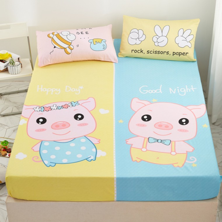 Bộ Ga Gối Cotton Hoạ Tiết 3d Mẫu HAI CON HEO Cho Bé Yêu trungvbhp_shopalot2